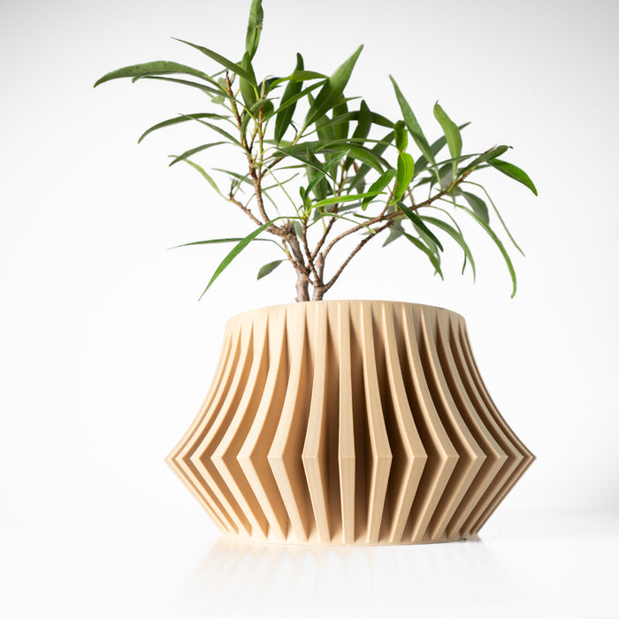 Beige sculptural pot with flowing design | artistic 3D printed planter pot for succulents or indoor greenery | decorative pot for modern interiors