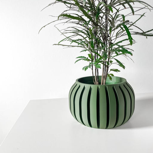 Modern geometric planter pot with vertical cutout pattern, 3D printed designer flower pot for tabletop or windowsill, perfect for succulents and decorative home decor
