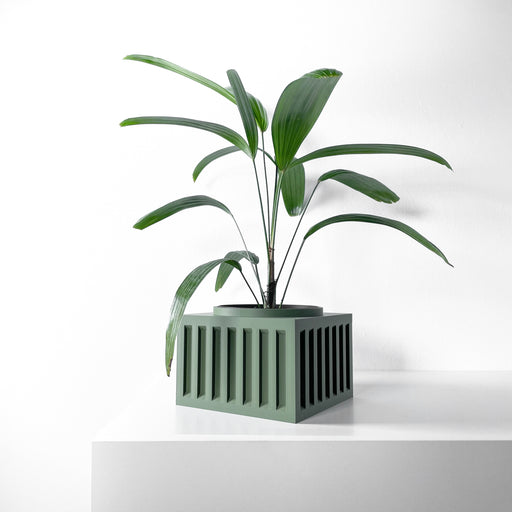 Geometric green 3D printed flower pot with vertical ridges | modern planter for windowsill or tabletop décor | stylish plant pot for small indoor greenery