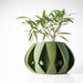 Futuristic 3D printed planter shown with plant, featuring bold vertical flares and sculptural geometry, circular shape with wide rim