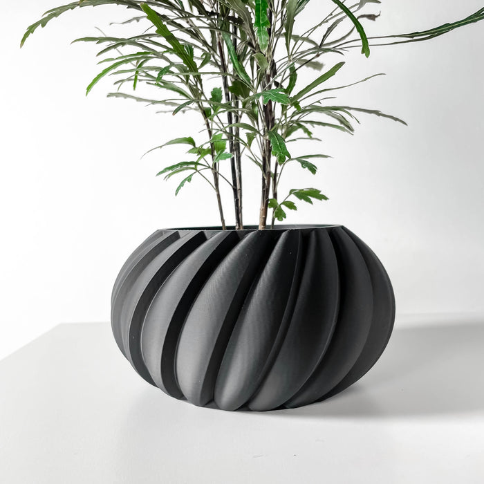Elegant black matte planter with pleated organic shape, great for succulents, orchids, or desk greenery