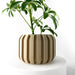 3D printed beige planter pot for indoor plants, modern tabletop flower pot, sculptural design for minimalist home decor