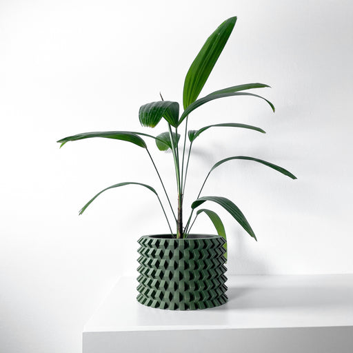 Green 3D printed flower pot with honeycomb pattern | stylish tabletop planter for modern interior decor