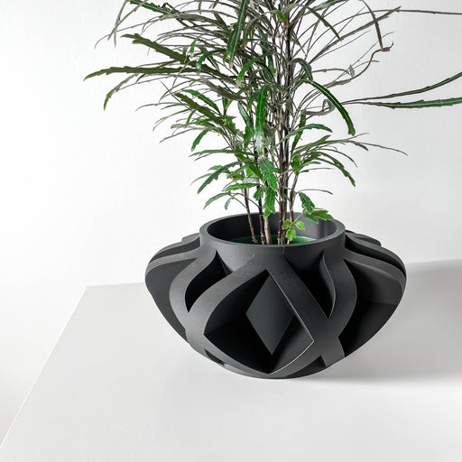 Futuristic 3D printed planter with ribbon-like sculptural design and open structure, bold decorative pot for houseplants and modern interiors