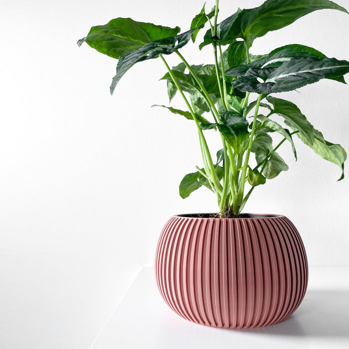 Stylish vertical striped planter in warm red tone | 3D printed pot made from biodegradable material | artistic addition to minimalist interiors