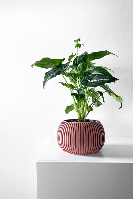 Textured red plant pot with sculptural wave pattern | 3D printed container for herbs, succulents, or tabletop greenery | unique housewarming gift