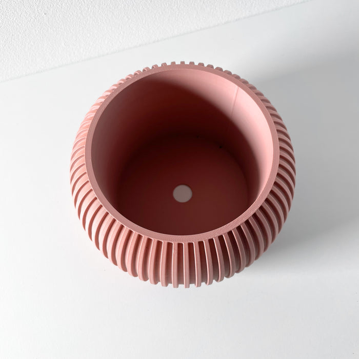 Top view of red bioplastic pot with drainage hole | elegant 3D printed planter for cactus, aloe, or indoor greenery | functional and stylish
