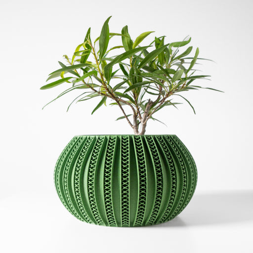 3D printed spherical planter pot with vertical groove texture and sculptural symmetry, modern flower pot for home decor