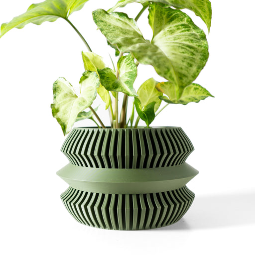 3D printed modern planter pot with flared silhouette and stacked ridge texture, artistic flower pot for modern home decor