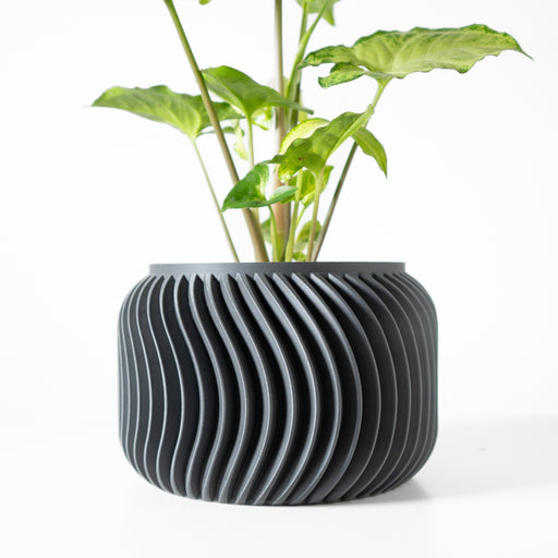 3D printed modern planter pot with deep spiral fluting and cylindrical shape, decorative pot for plants