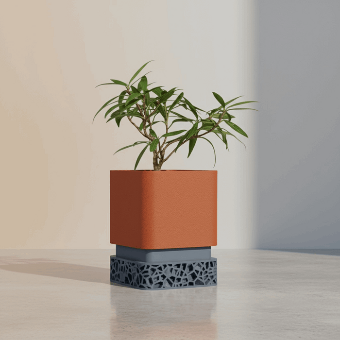Custom 3D Printed Planter “Vori Square” – Modern Square Plant Pot, Two-Tone or Solid Color