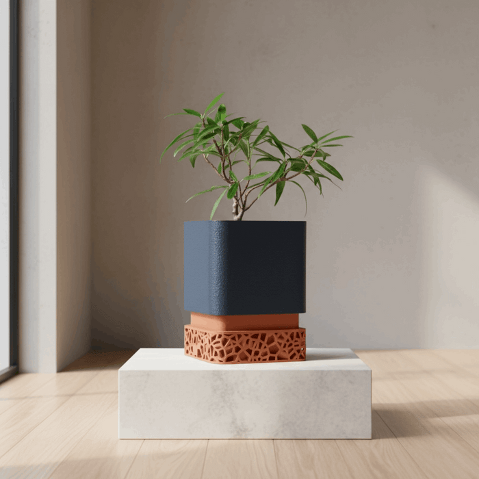 Custom 3D Printed Planter “Vori Square” – Modern Square Plant Pot, Two-Tone or Solid Color