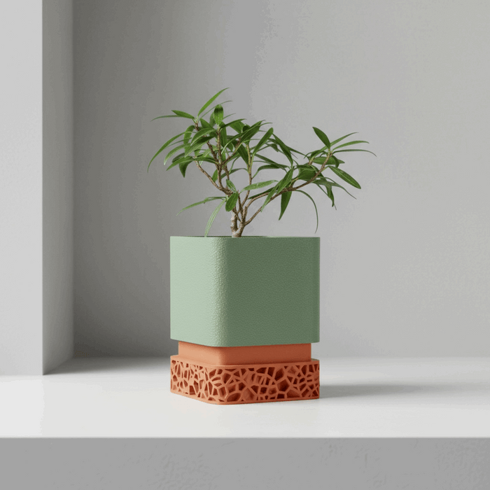 Custom 3D Printed Planter “Vori Square” – Modern Square Plant Pot, Two-Tone or Solid Color