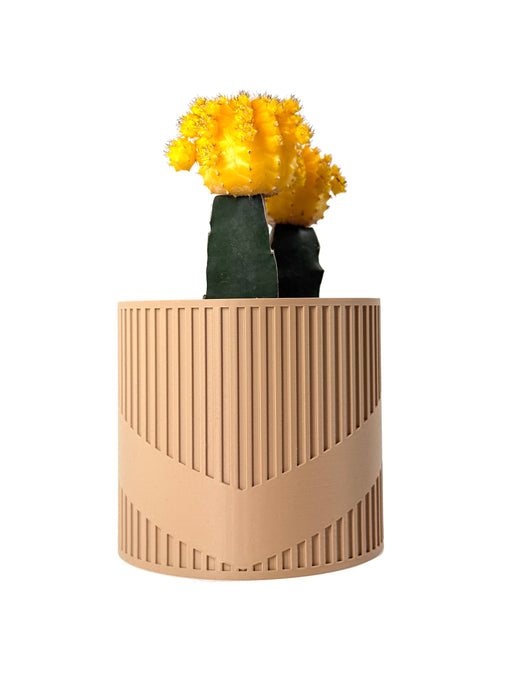 Collage showing the “Vortica” planter pot with lid, drainage insert, and live cactus display. This 3D printed planter pot is ideal for succulents, flowers, or herbs and makes an excellent gift for mom. With its ornate flower pot design, it’s perfect as an indoor planter or book plant pot. A great addition to pots and planters collections for unique home decor or stylish office setups.