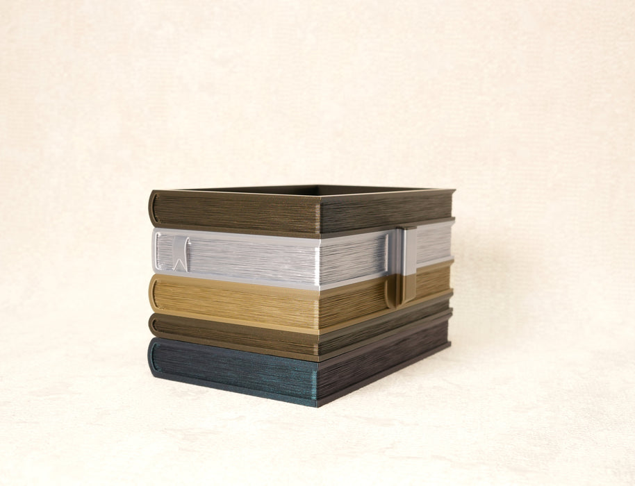 Front view of the multicolor book flower pot "Orven" without a plant